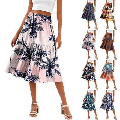 Damen Casual High Waist A-Linienrock Polka Dot Streifen Bedruckter Rock Mit Taschen