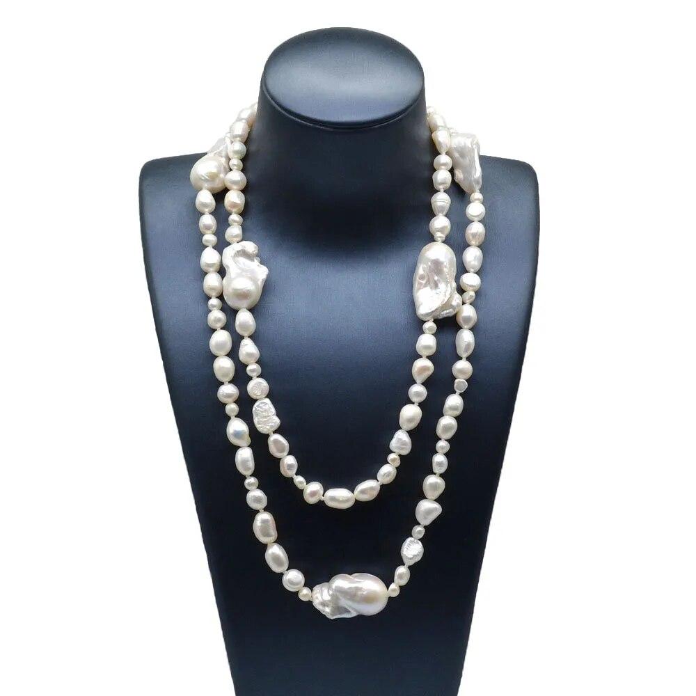 

Женское длинное ожерелье из натурального жемчуга в стиле барокко, свитер, ожерелье с белым жемчугом, двухслойное ожерелье, ювелирные изделия для помолвки