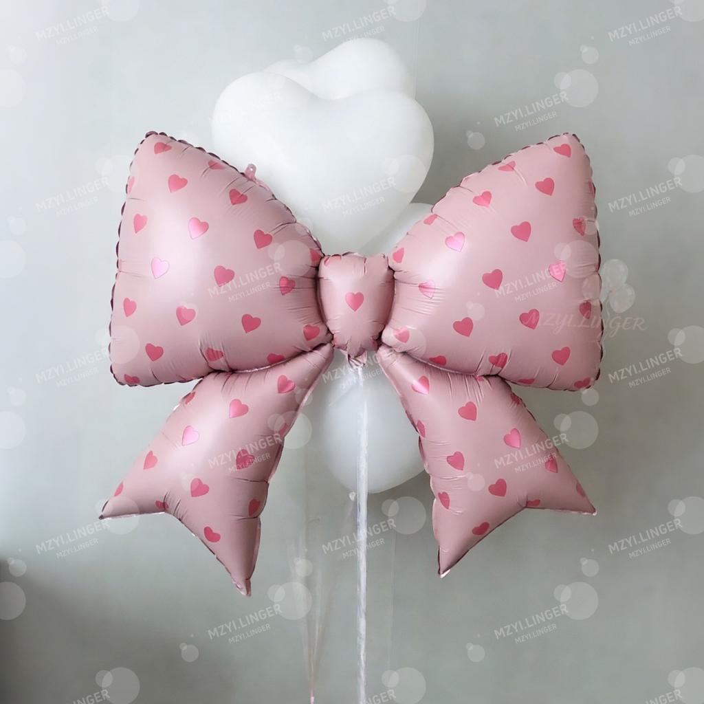 Love Print Bow Aluminum Film Balloon Pink Red Bow Balloon for Birthday Party Wedding Season Mother's Day Decoration Photo Props