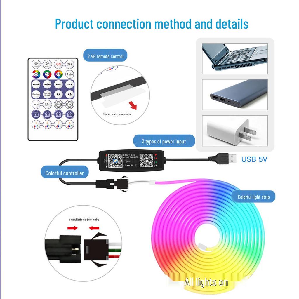 5V Dream Color Neonlichtstreifen mit USB, Bluetooth-App & Musik-Soundsteuerung für DIY-Formen