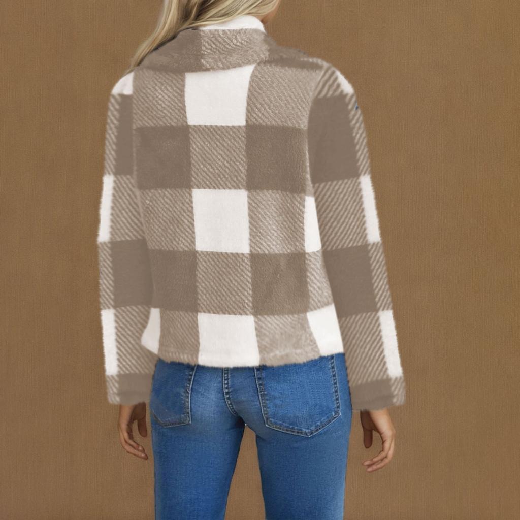 Women's Fashion Autumn-winter Plush Plaid Long-sleeved Loose Jacket
