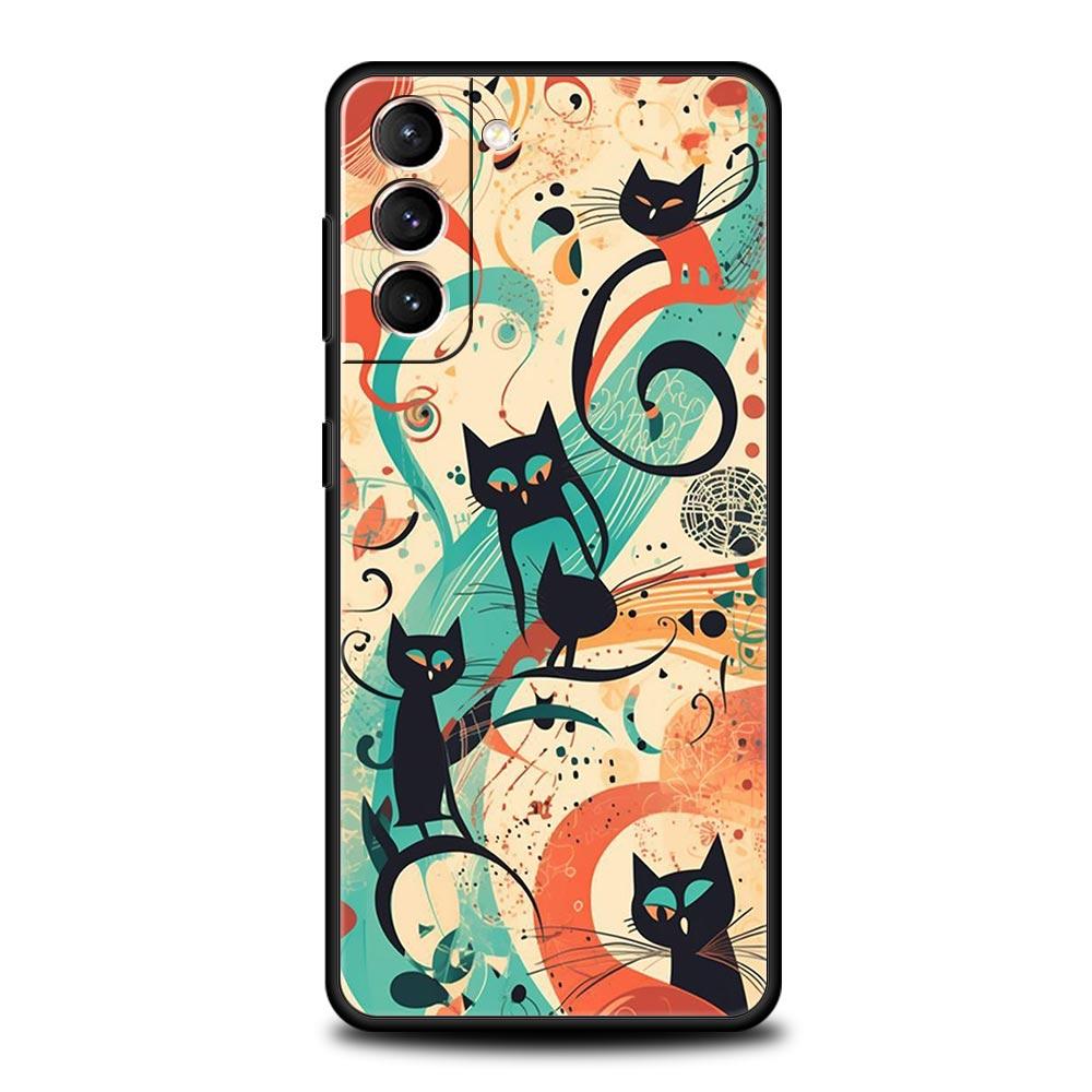 Abstract Creative Cute Cat Line Phone Case for Samsung Galaxy S26 S25 S24 S23 S22 S20 S21 FE Ultra S25 Edge Plus Soft TPU Cover