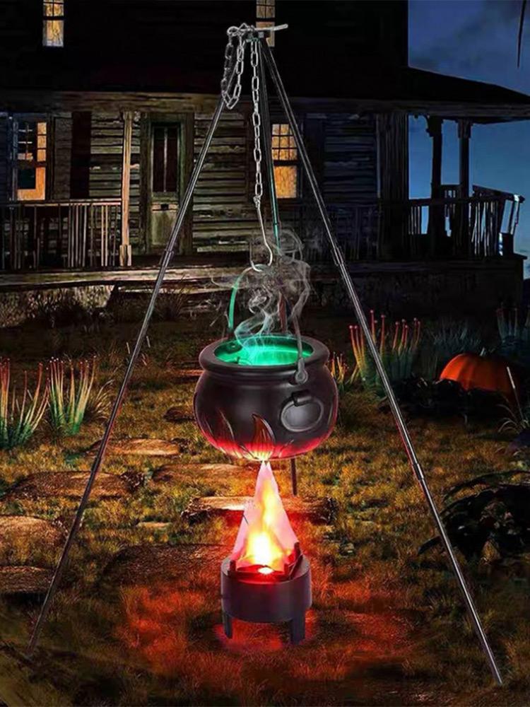 Halloween Party Large Witches Cauldron On Tripod with Lights,Plastic Bowl Hocus Pocus Candy Bucket Decor for Home Porch Outside