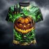Halloween themed men's pumpkin T-shirt short sleeved T-shirt 3D printed round neck T-shirt horror party street casual