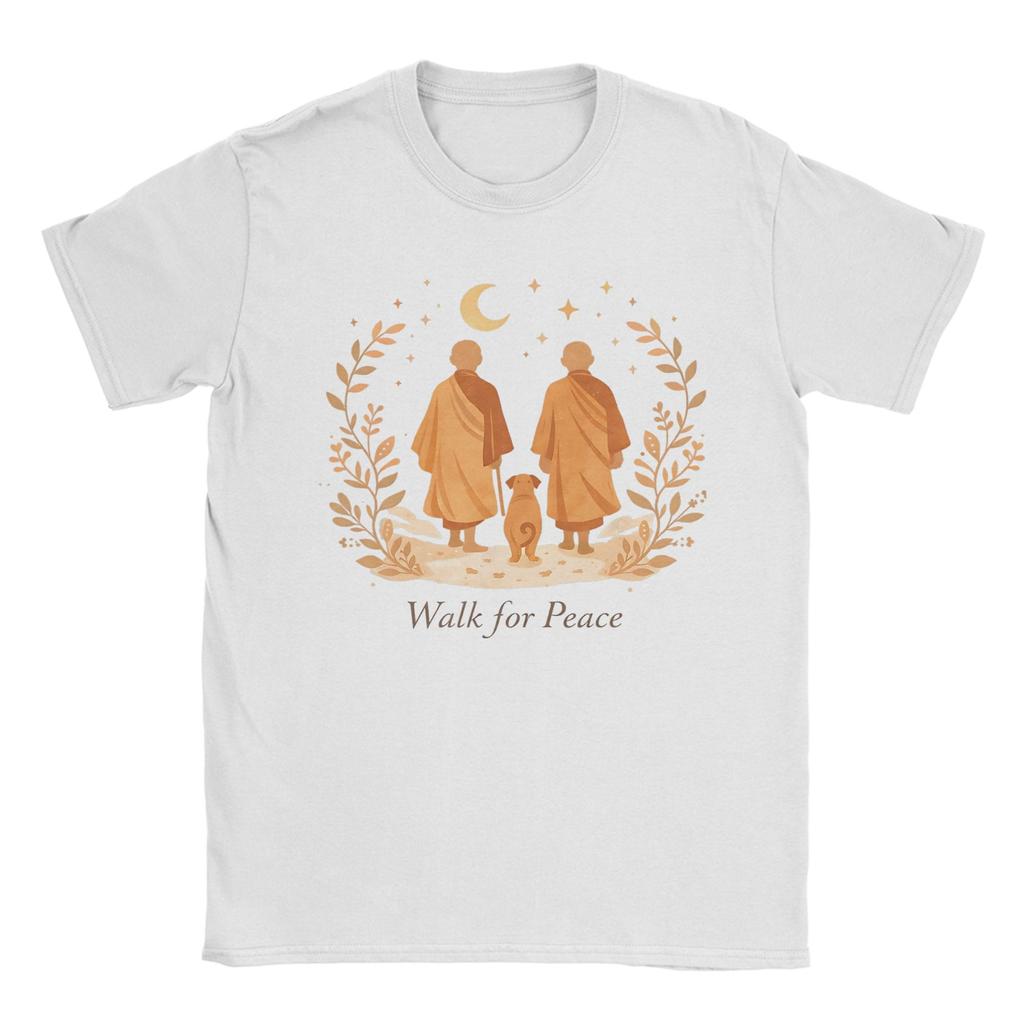 Unisex Damen T-Shirts Zen Kunst Spaziergang für Friedensmönche mit Aloka Hund Spaß Baumwoll-T-Shirts Kurzarm-T-Shirt Oberteile Geschenkidee