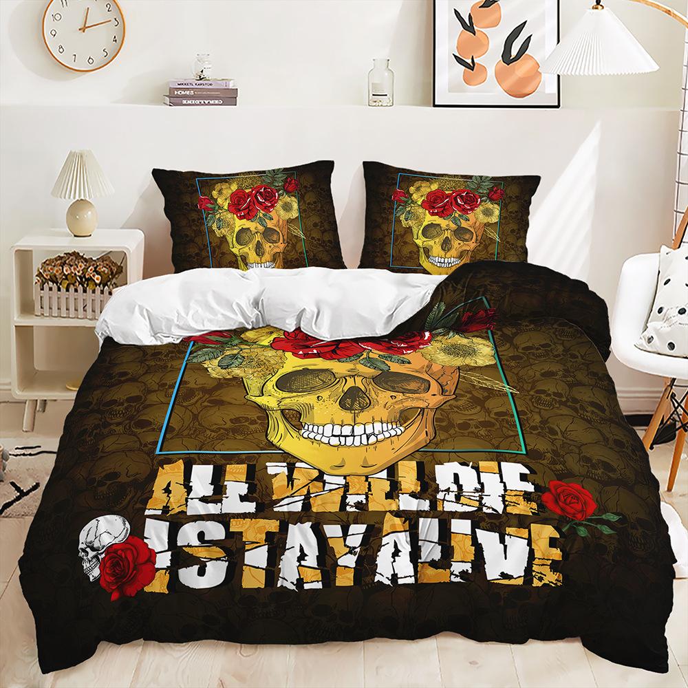 Three-Piece Quilt Cover Gothic Skull Kit Digital Printing Bedding