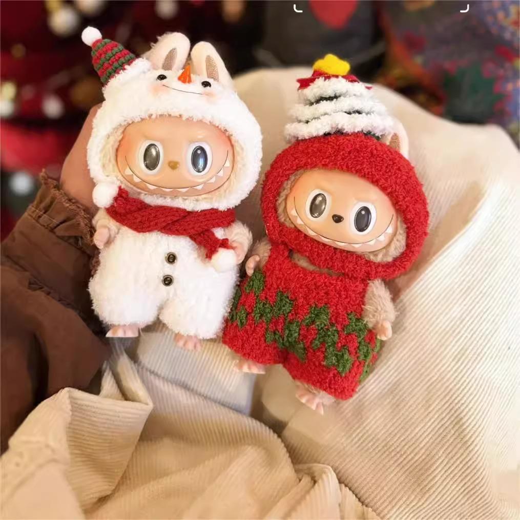 Лабубу Три поколения 17 см Макарон Виниловая кукла с лицом Набор одежды Piglet Hood