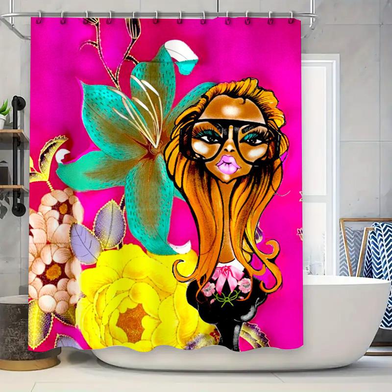 

Bright Pink Shower Curtain With Beautiful Floral Design For Bathroom Decor Feminine Rustic Boho Chic Print Art Waterproof Fabric W60H190(CM)-1 Pcs