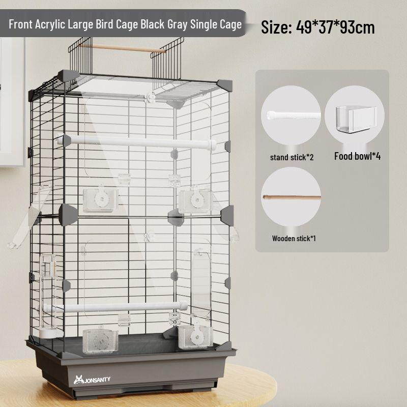 Large Transparent Acrylic Bird Cage with Toilet for Cockatiels and Parrots