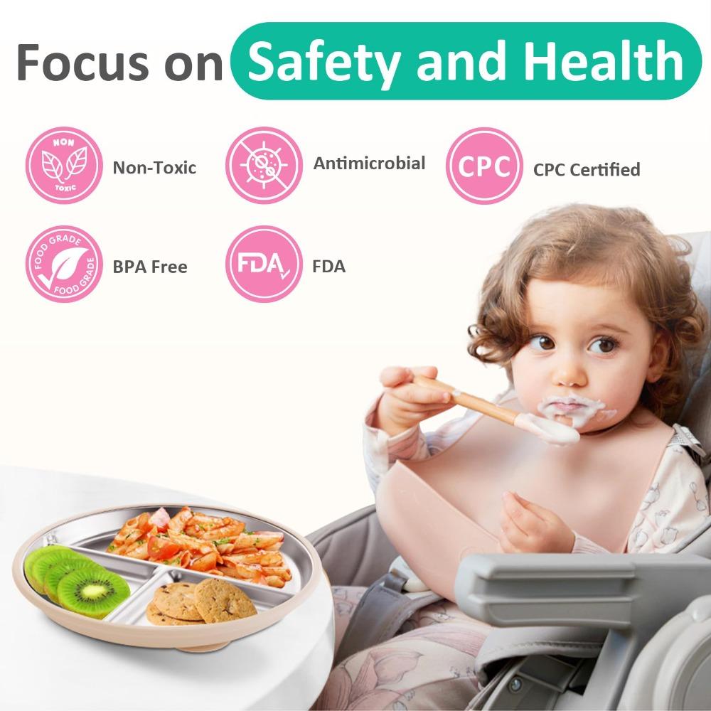 304 Stainless Steel Children 3 Grids Dishes Divided Design Kids Feeding Bowls  Dinnerware