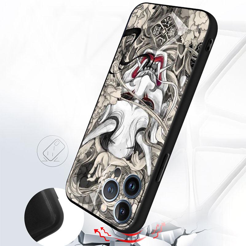 Samurai Oni Maske Hülle Für Apple iPhone 11 13 14 12 Pro Max 7 8 XR X 6 5 5S SE 2022 13ProMax Schwarz Silikon Handy Funda
