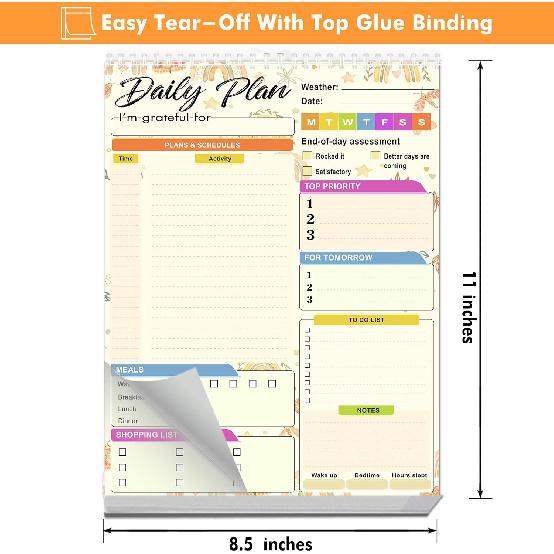 Daily planner notepad - Undated Daily Planner 52 Sheets 8.5" X 11" Daily for To-Do Lists, Habit Tracking, Academic Scheduling, and Productivity Goals