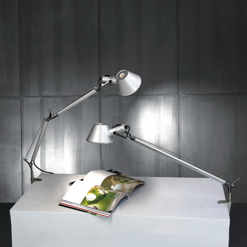 Adjustable Long Swing Arm Desk Lamp Modern Fashion Silver Aluminium Office Reading Study LED Clamp Desktop Table Light with Clip