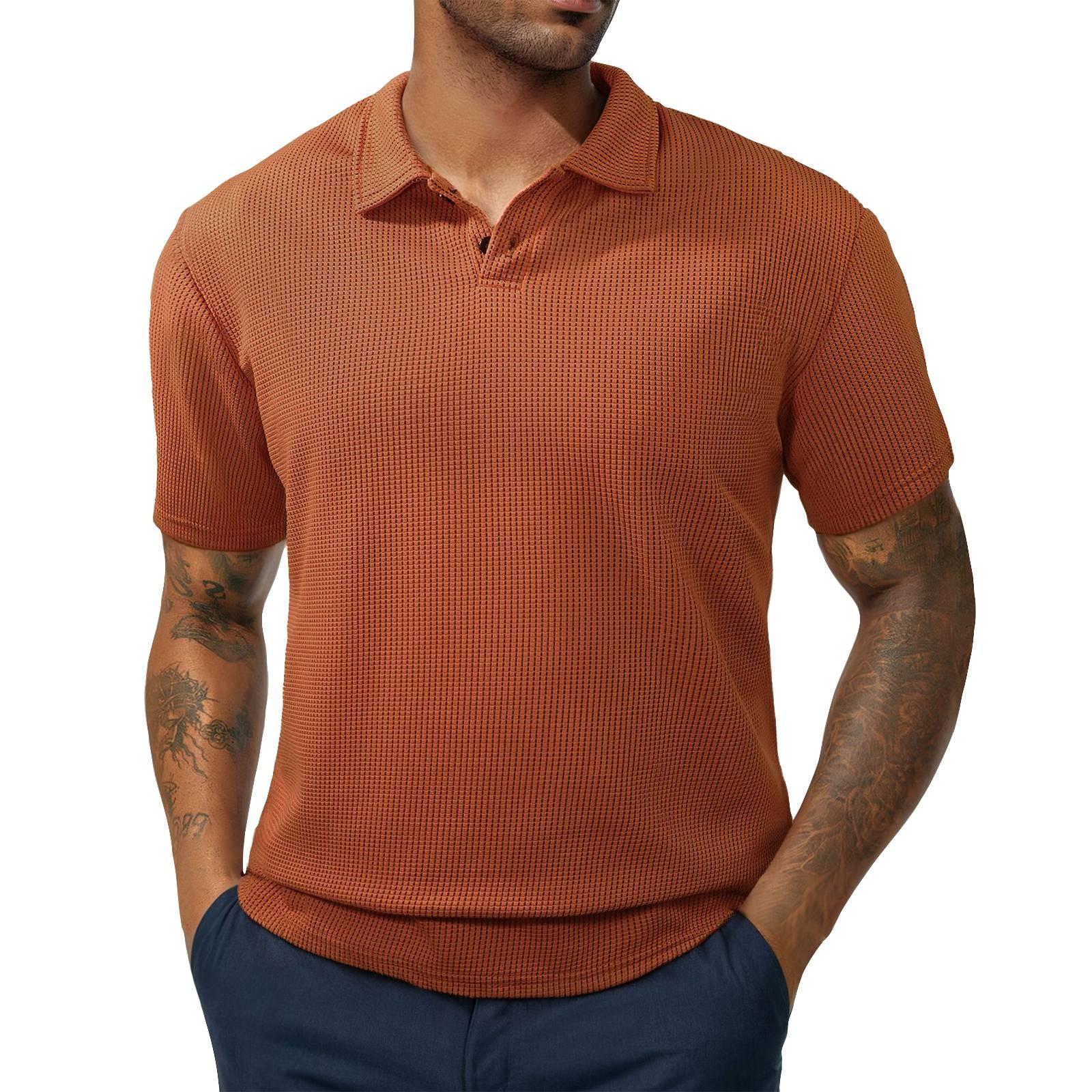 

Men s Color Button Lapel Short Sleeve Top Men s Casual Fashion Shirt XXL помаранчевий