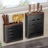 Premium Black Walnut Wood Wall Mount No-Drill Kitchen Storage Rack Multifunctional Knife Chopstick Utensil