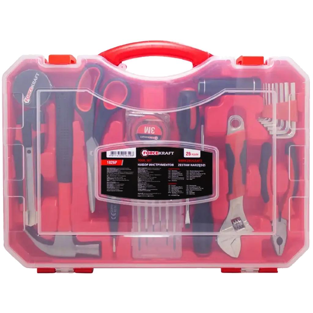 Large 26-piece Tool Set: Combination pliers, screwdrivers, and a hammer, Forcekraft