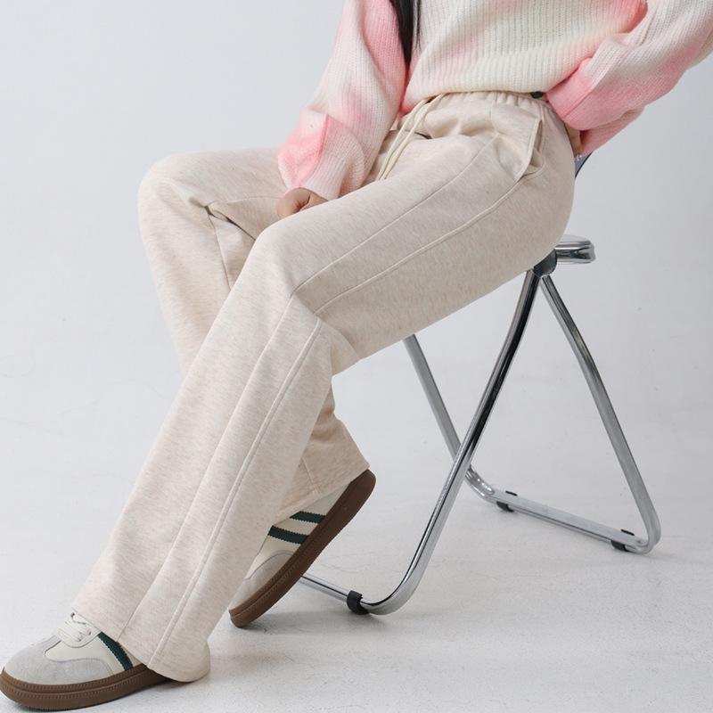 Autumn and winter new women's clothing wool silk velvet warm wide-leg pants high waist straight casual thickened narrow banana