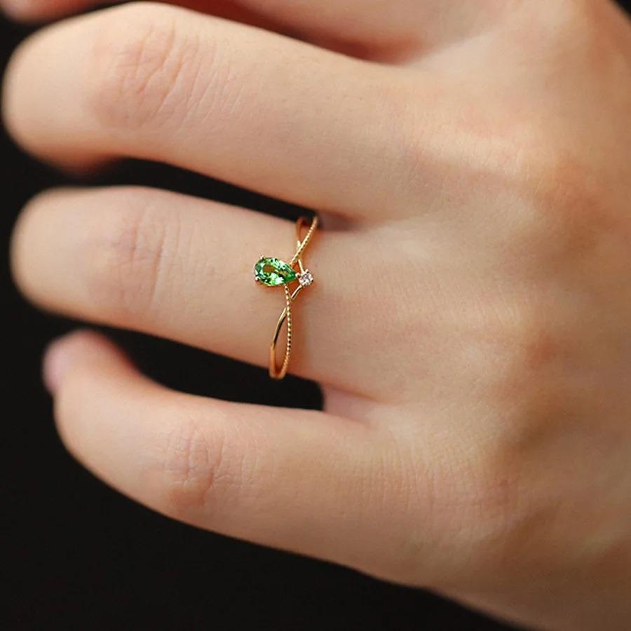 

New Trend Plating Retro Green Water Droplet Zircon Ring for Women Fashion Luxurious Temperament Party Jewelry Accessories Opening adjustable золотистый