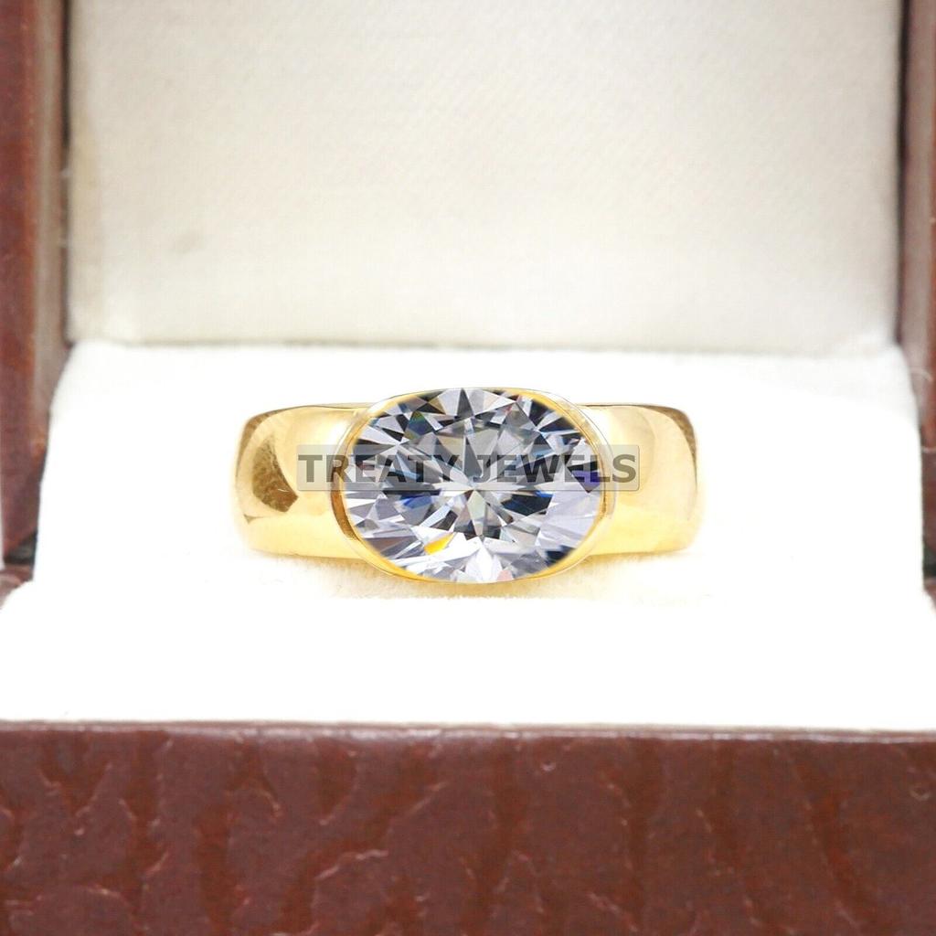 Moissanit Oval Schliff Mit 925 Sterling Silber Vergoldeter Ring Für Herren #B298 JL375681952123