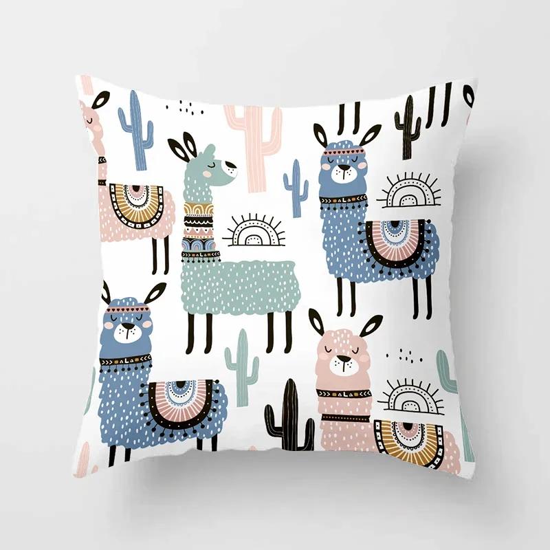 Cartoon Alpaca llama Decorative Cushions Pillowcase Polyester Cushion Cover Throw Pillow Sofa Decoration Pillowcover -BZ--,