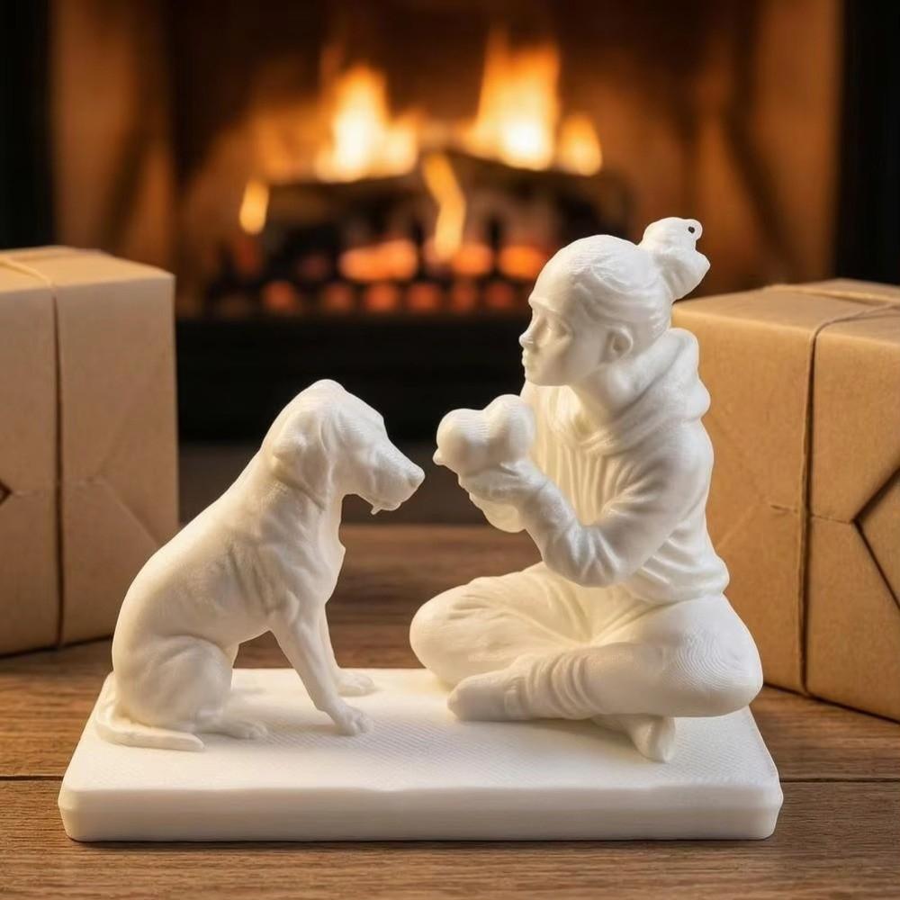 Nordic-Style Girl And Cat Statues 3D Printed Desktop Ornaments Home Living Room