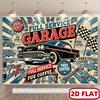 Vintage Car Repair Shop and Coffee Shop Backdrop for Anniversary and Party Decoration Suitable for Indoor/outdoor Use.