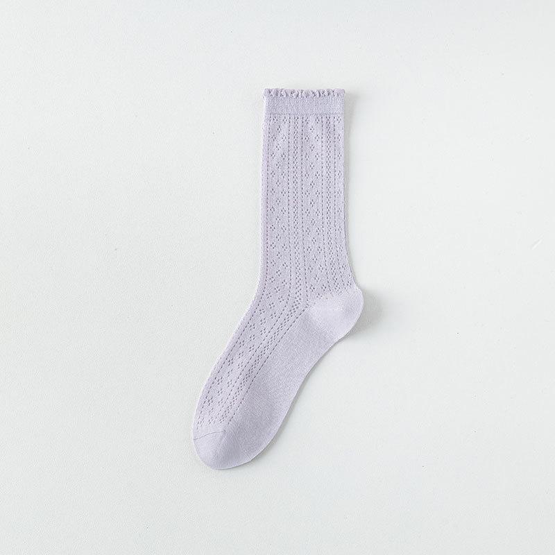 Summer Lace Black and White Pile Socks with Small Leather Shoes Ballet Style Socks for Women. Summer Thin Mid-calf Socks