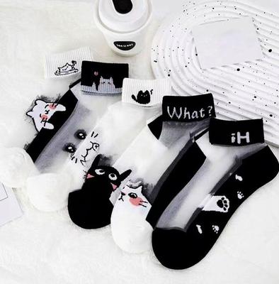 5 Paar Damen Sexy Socken Süße Katzen-Spitzensocken Nylon Anime Y2k Socken für Mädchen Schwarze Atmungsaktive Damen Socken Sets