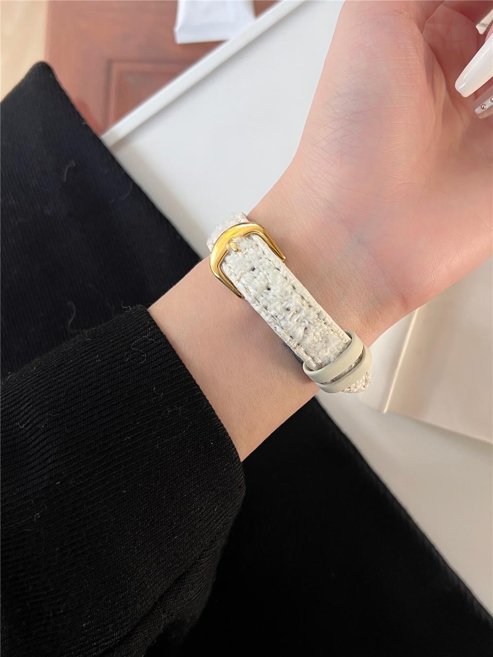 

Модний плюшевий шкіряний ремінець для Apple Watch Series 9 8 7 6 5 4 3 2 Se 41 45 мм ремінець для годинника Iwatch Buckle Slim Band 40 мм 44 мм аксесуари 42 44 45 49mm білий/золотий