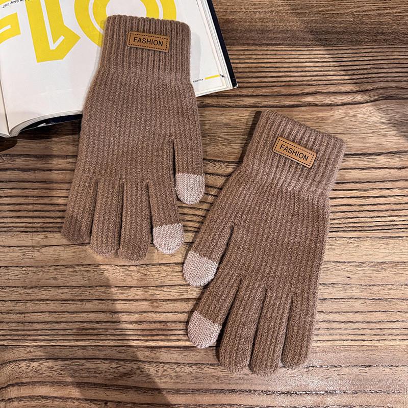 Knit Fleece Warm Touchscreen Gloves For Men Fashionable For Winter Commuting коричневый