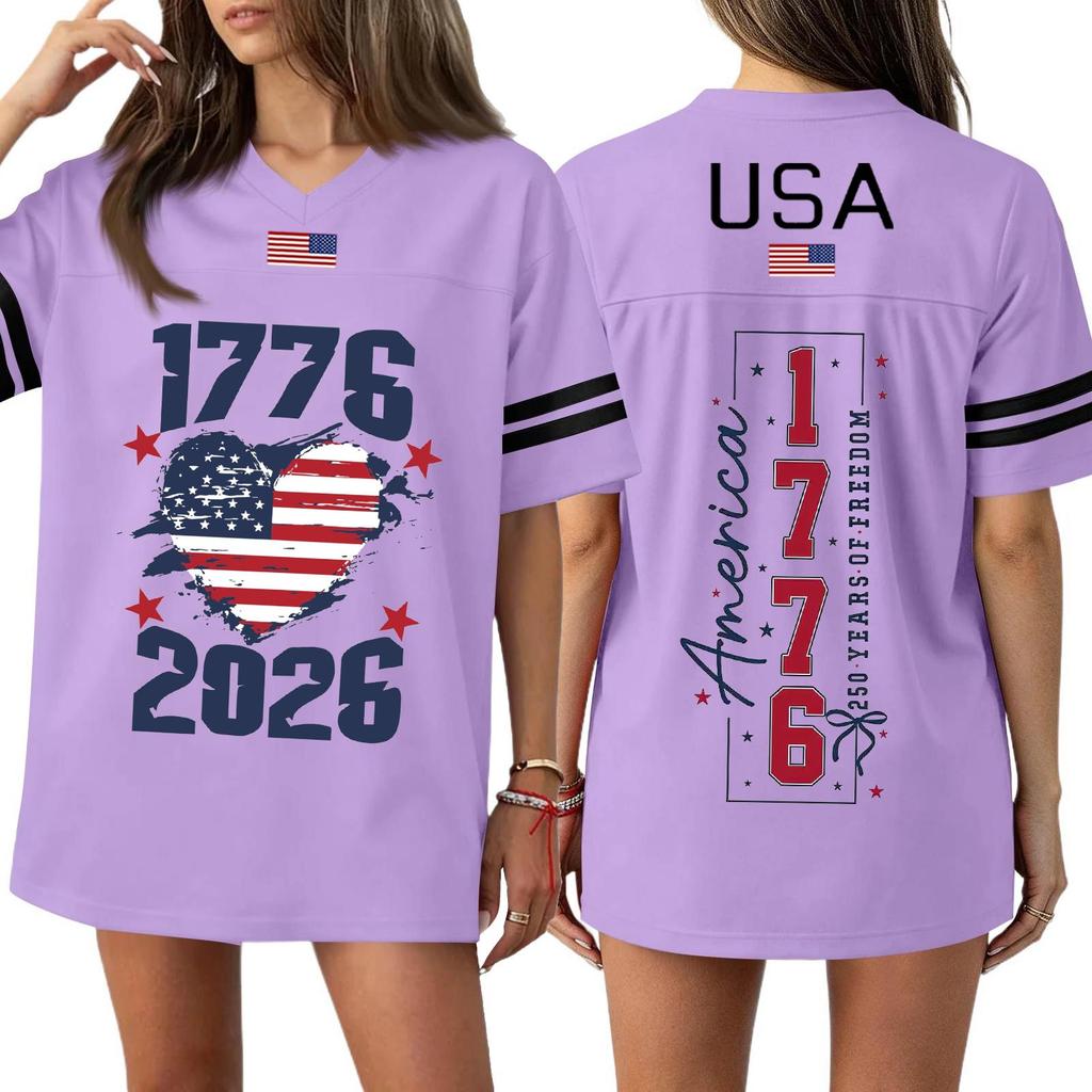 Damen Casual Mode V-Ausschnitt Sport Unabhängigkeitstag Druck Kurzarm Sport T-Shirt Top