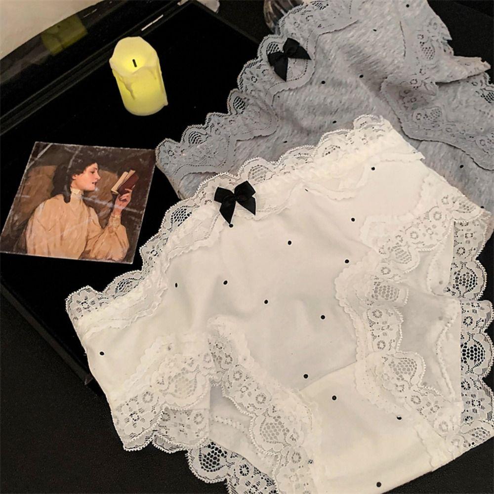 3Pcs Dot Lace Bowknot Panties Sweet Underwear for Women Lingerie Seamless Briefs Girl