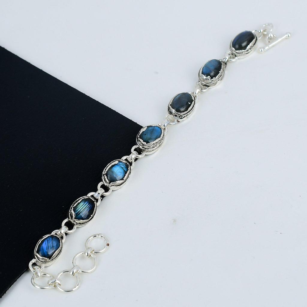 Amazing Labradorite Gemstone Handmade 925 Sterling Silver Bracelet, Labradorite Bracelet For Wife , Unisex Bracelet Birthday Gift