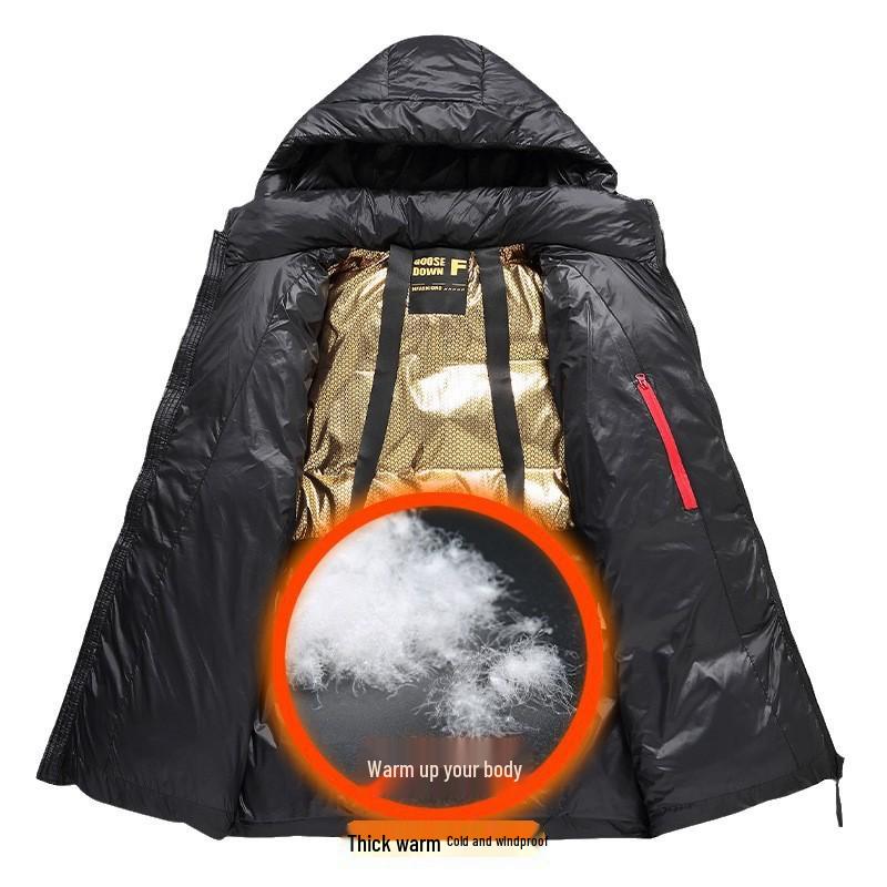 Black Gold Hooded Men's Goose Down Jacket - Thickened, Warm, Cold-Proof Winter Coat