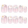 24 Pcs Short Square Press On Nail Flowers False Nail Sweet Acrylic Nail Glossy Full Cover Stick On Nail for Woman