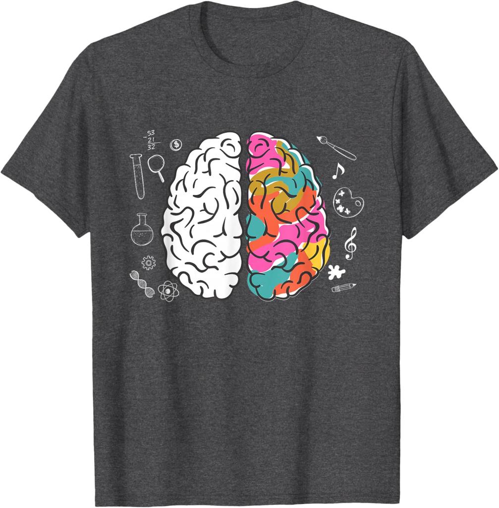 Left Right Brain Science Art Colorful Anatomy Graphic Tee Casual Cotton T-Shirt Unisex