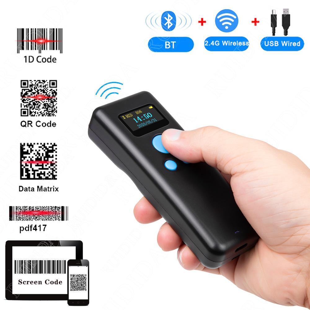Taschen-Barcode-Scanner Handheld Mini Bluetooth Wireless 1D 2D Code-Scanner mit Display für Expressbote 2D QR-Leser PDF417
