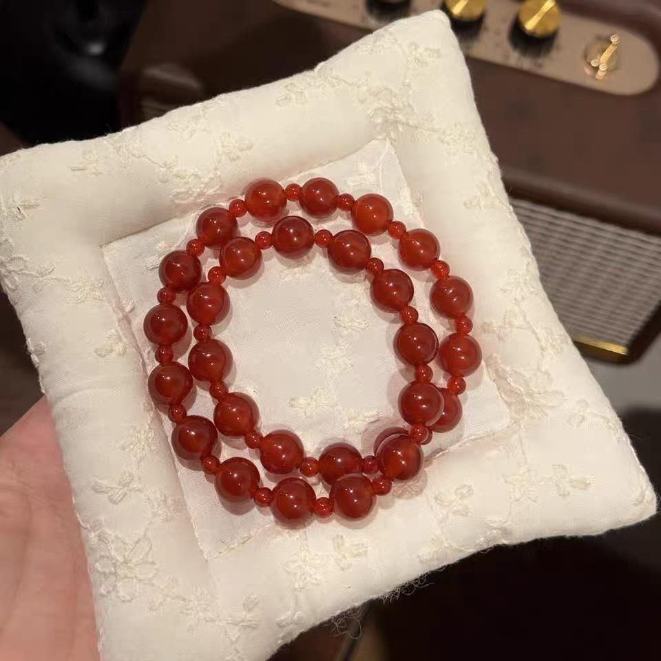 Xu Yan Style Natural Red Agate Multi-strand Versatile DIY Beaded Bracelet