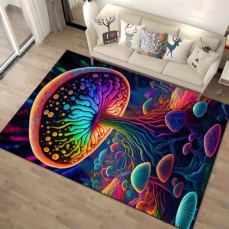 Psychedelic Mushrooms Carpet for Living Room Game Rugs Soft Floor Cartoon Rugs Bathroom Rug Mat Yoga Mat Home Decor Area Rug
