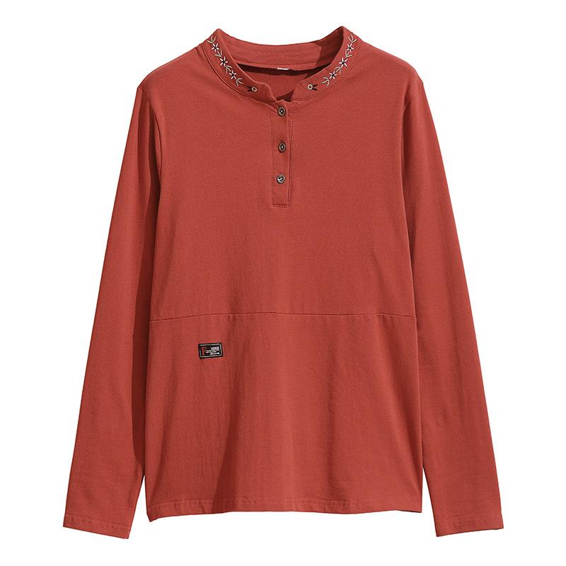 Autumn Vintage Embroidery Loose Casual Shirt Ladies Long Sleeve All-match Pullover Top Women Cotton Blouse