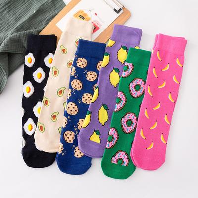 Lustige Harajuku Damen Casual Cartoon Fruchtsocke Heißer Verkauf Banane Avocado Zitrone Ei Keks Donuts Bunte Japanische Skateboard-Socke