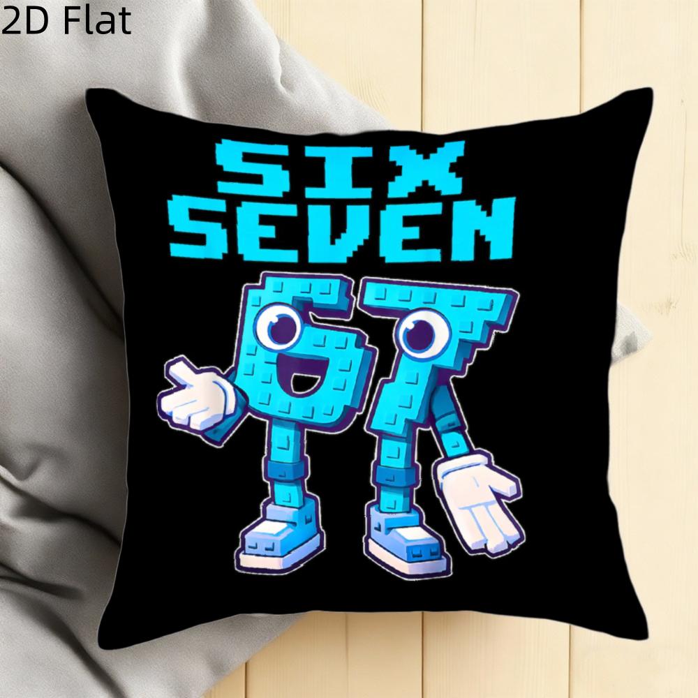 1Pc Pixel Art Number 67 Pillow Cover Polyester 2D Double-Sided Printed Retro Game Cushion Case For Couch Bed Boys Room Decoratio