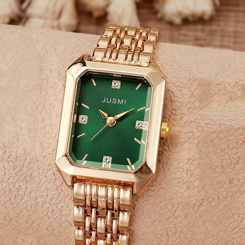 1pc Women's Fashion Quartz Watch, Simple Dial Square, High-Quality Gold Plated, Stainless Steel Strap, Suitable For Birthday, Anniversary