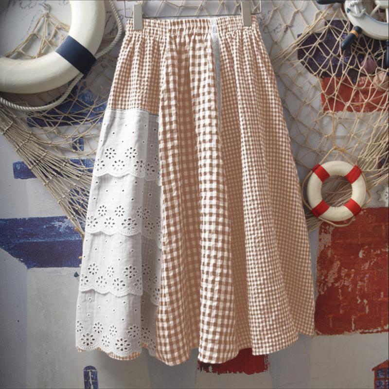 

ZANZEA Womens Casual Lace Crochet Patchwork Loose Plaid Skirts 5XL хаки