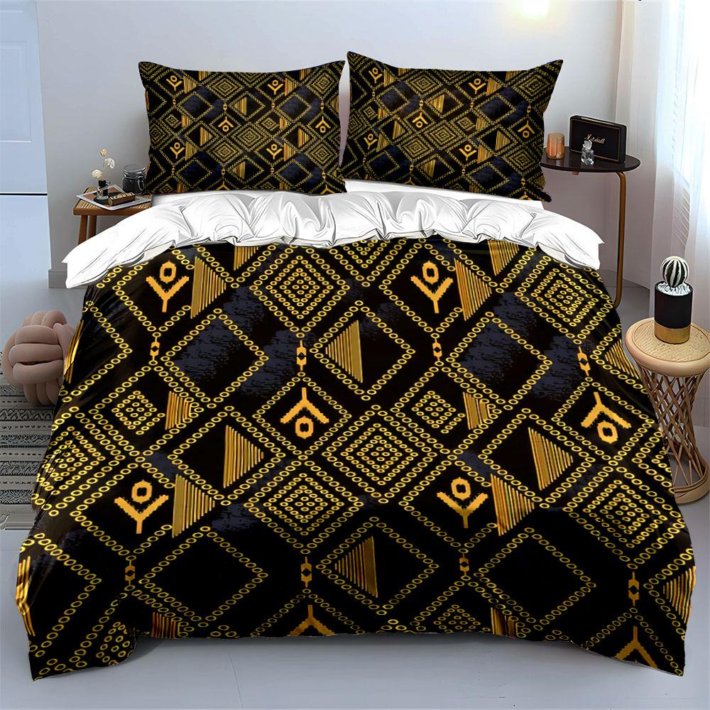 Golden geometric diamond patterns. Bedding sets Duvet cover sets Duvet covers Pillowcases(1 * Duvet Cover 2 * Pillowcases without duvet insert)