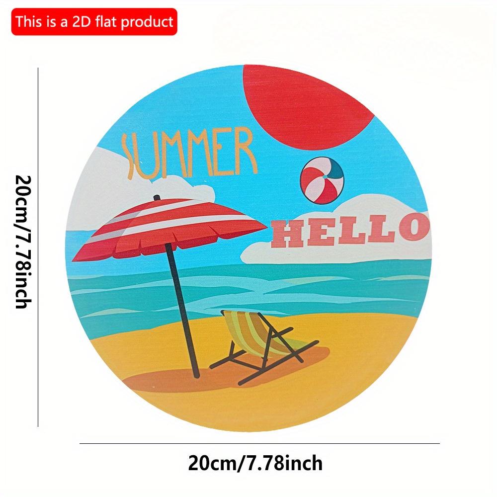 2D flat 20*20cm 1pc Hello Summer Cartoon parasol&recliner patterns Wooden Hanging Decor Beach tourism scene Awesome Round ornament Suitable for resort
