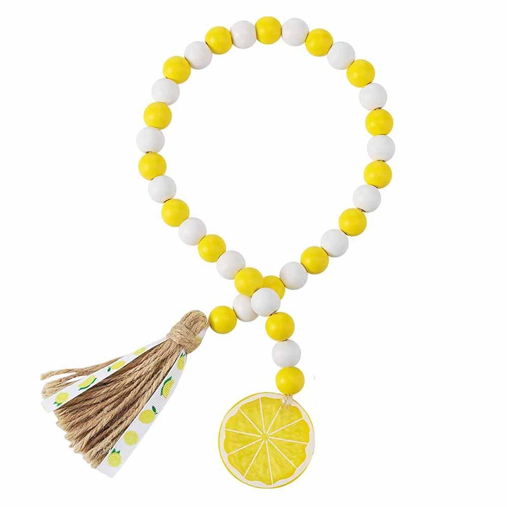 Wood Bead Garland With Lemon Pendant Farmhouse Rustic Country Wall Decoration Boho Tassel Woven Tassel Wall Hanging Ornaments