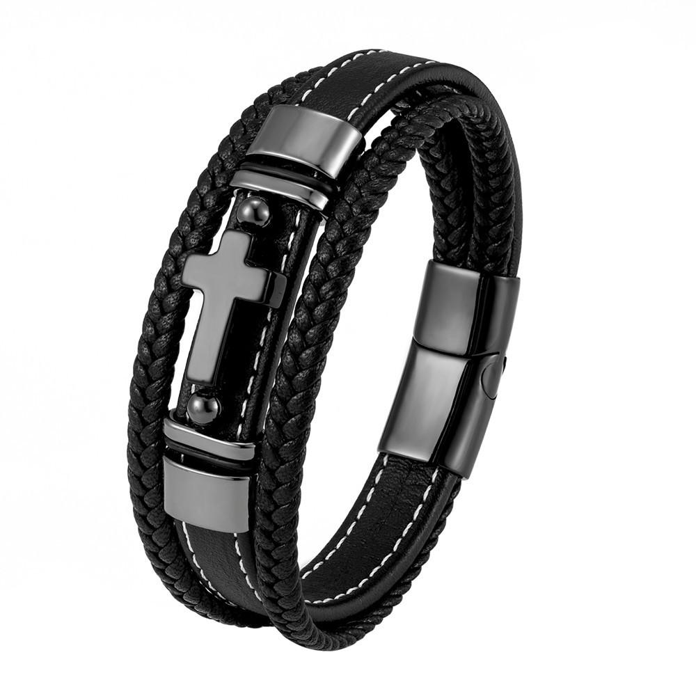 

Fashion Black Agate Cross Bracelet Men s Leather Rope Handmade Bracelet Bracelet Jewelry 2026 19CM