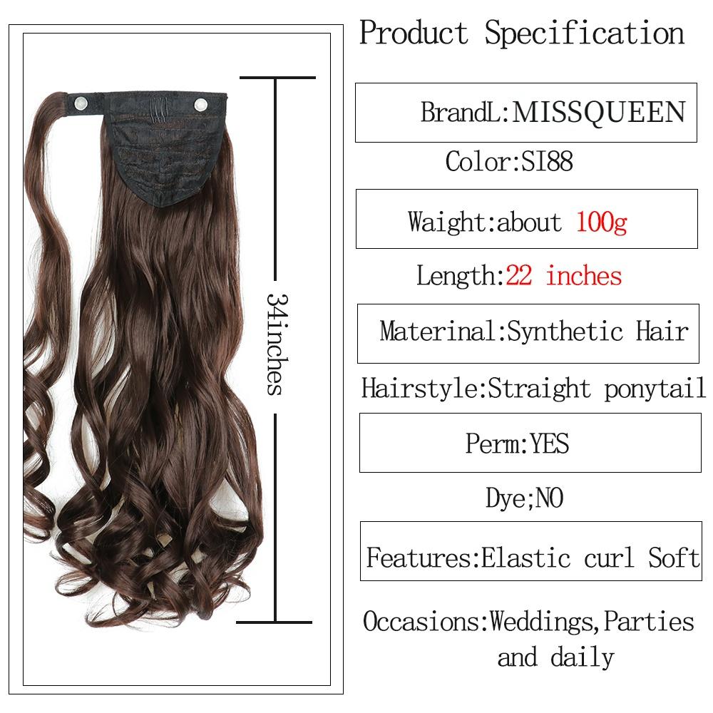 MISSQUEEN 22 Inch Long Wavy Wrap Around Clip In Ponytail Hair Extension Heat Resistant Synthetic Ponytail Fake Hair Black Brown Women