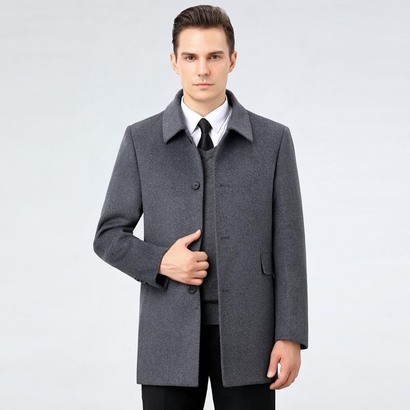 Double-sided cashmere coat men's mid-length winter down warm middle-aged woolen coat